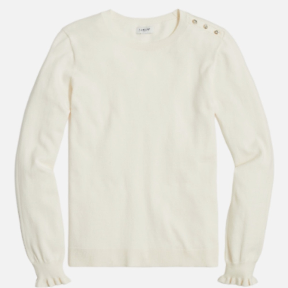 J.CREW IVORY RUFFLE RHINESTONE SWEATER TOP SZ M - Picture 2 of 8